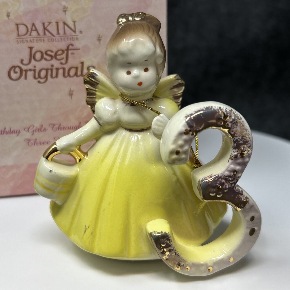 Vintage Josef Originals Birthday Girl Age 3 Figurine Yellow Dress Dakin Japan
